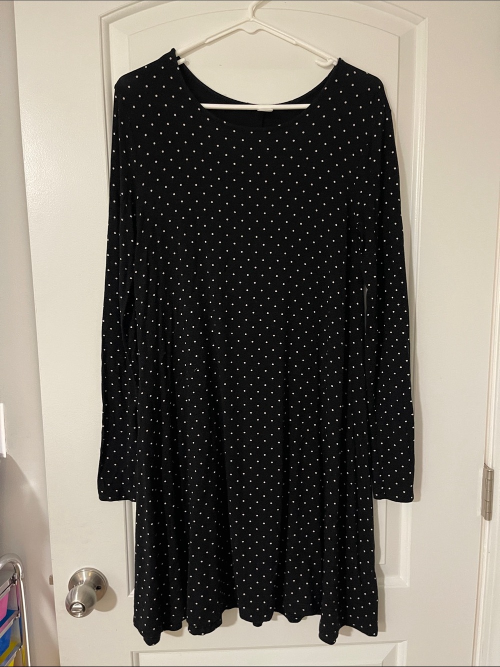 Old Navy Black Dress with White Polka Dots - Long Sleeve Swing